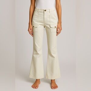 Nicole Miller New York Soho High Rise Flare Cargo Pants Size 10 White Utility